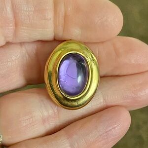 Marvella Purple Glass Cabochon Gold Oval Clip Earring *one only